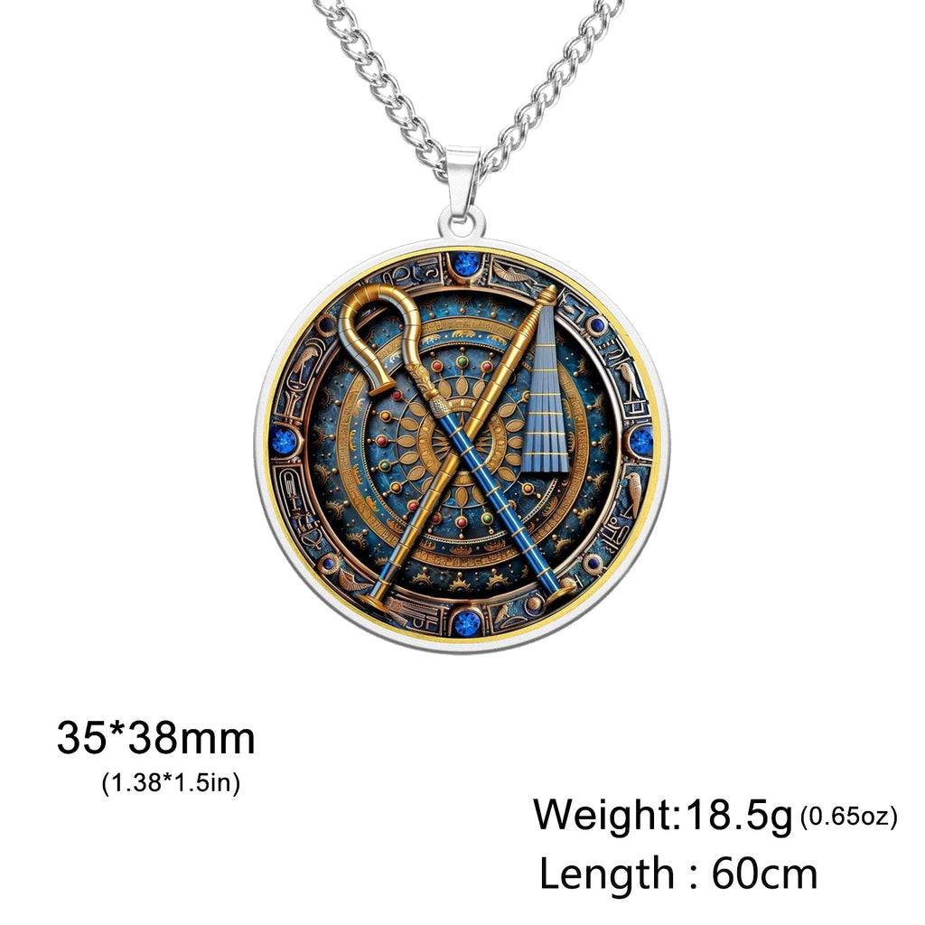 Dawapara Crook and Flail Pendant Necklace Ancient Egyptian Mythology Totem Symbol of Strength Stainless Steel Jewelry