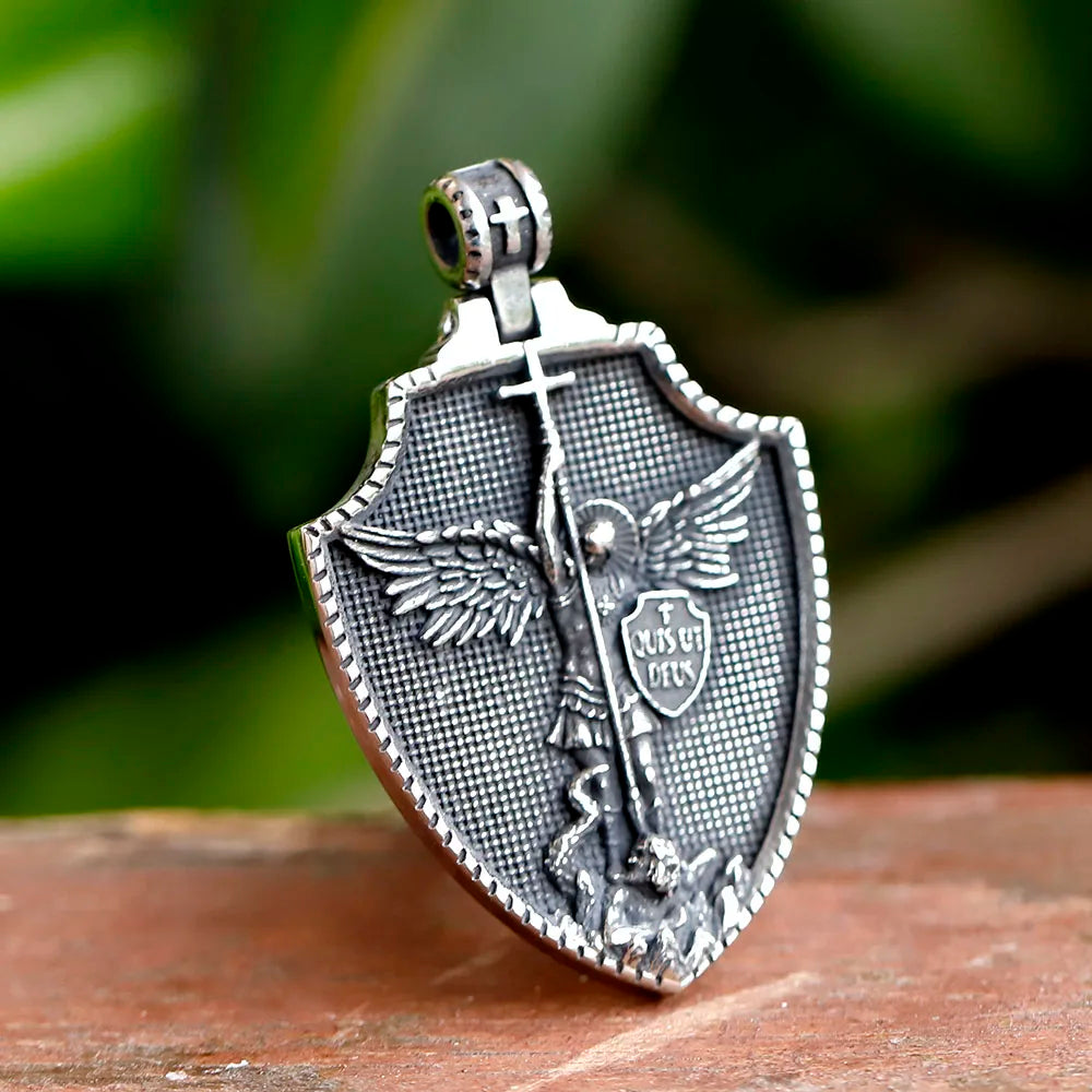 2024 NEW 316L stainless steel religious archangel michael slaying dragons Pendant Talisman Necklace Jewelry Men