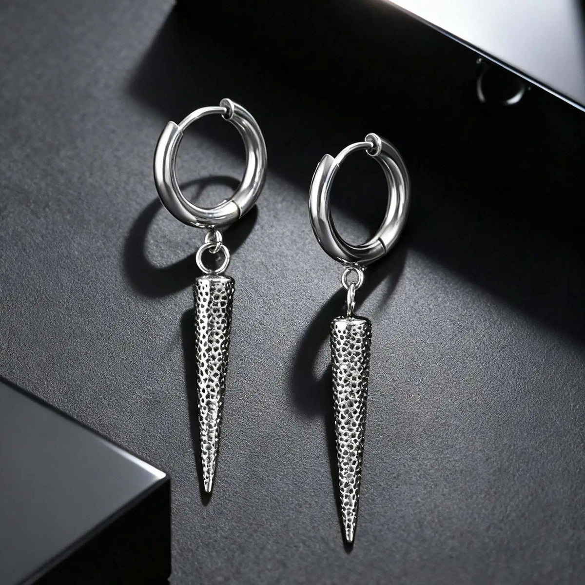 Gothic Cone Long Drop Earrings for Men — Stainless Steel