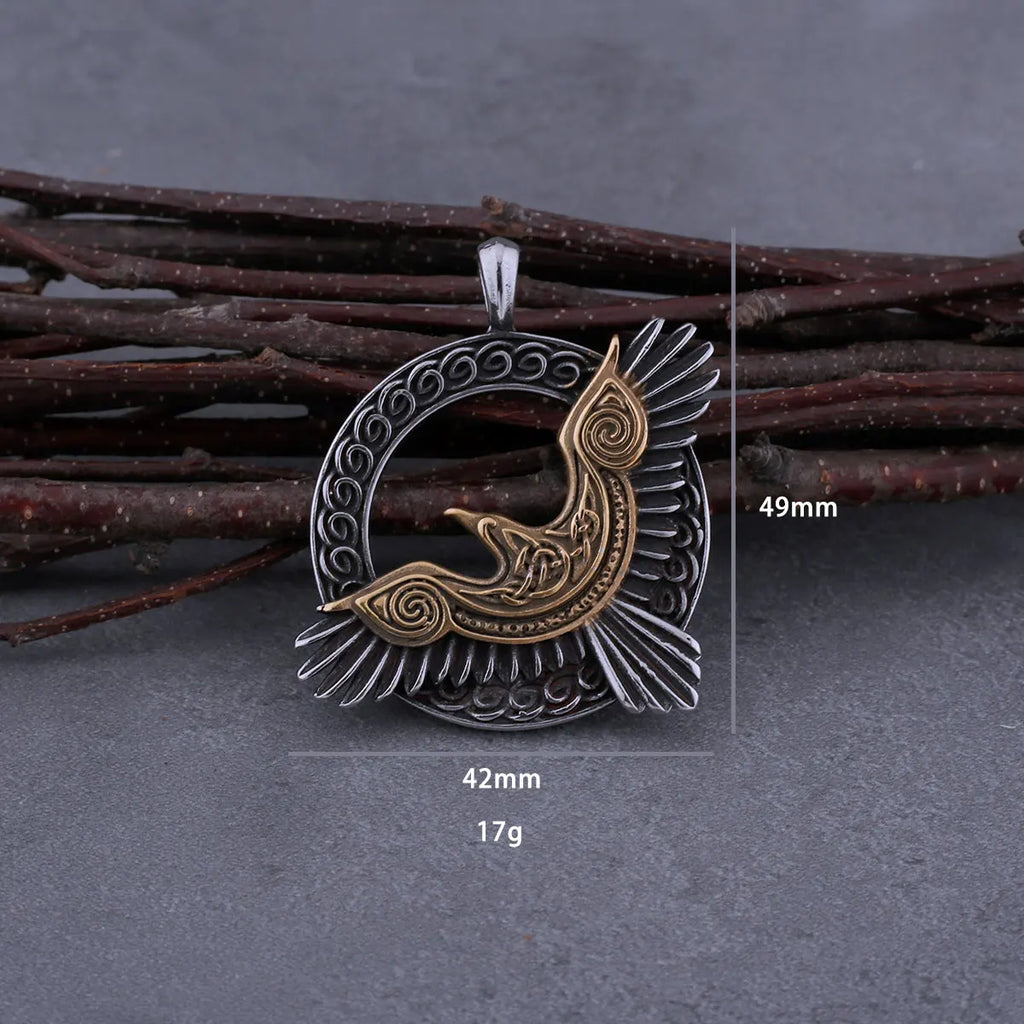 Stainless Steel Viking Odin Raven Necklace Men Vintage Huginn Muninn Celtic Knot Fashion Amulet Pendant Jewelry Gifts