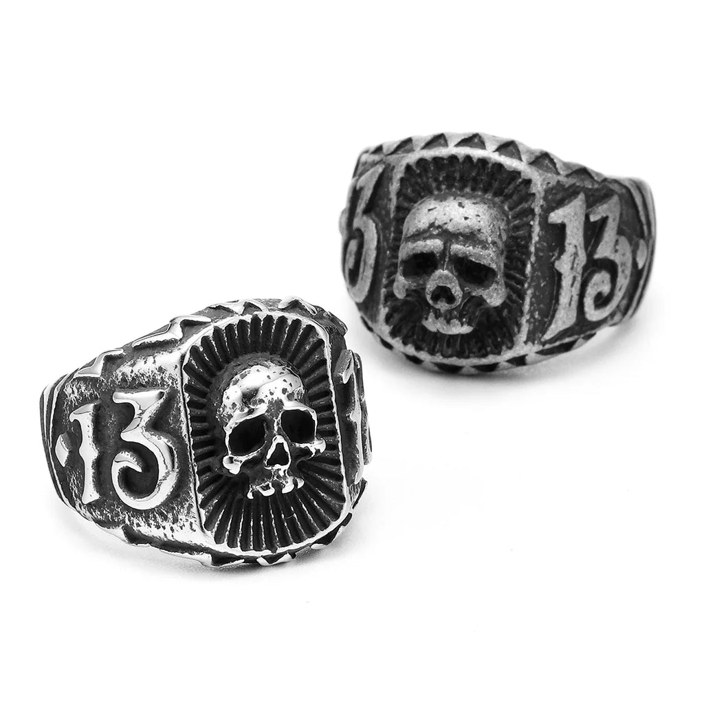 Lucky 13 Skull Ring Black — Stainless Steel
