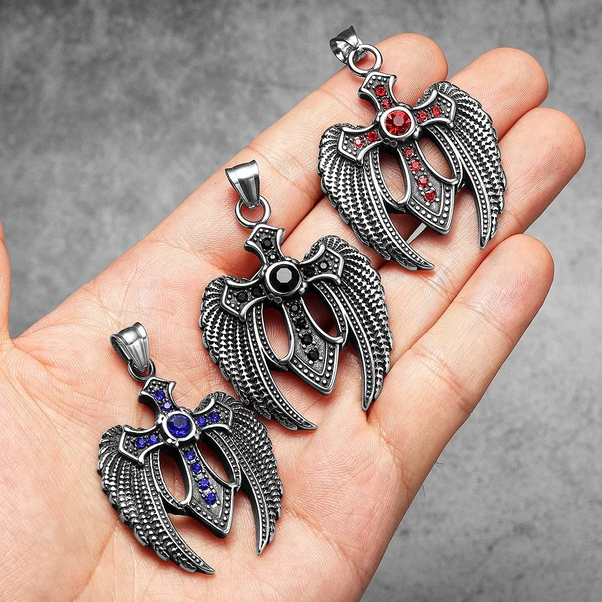 Angel Wing Cross Pendant — Stainless Steel
