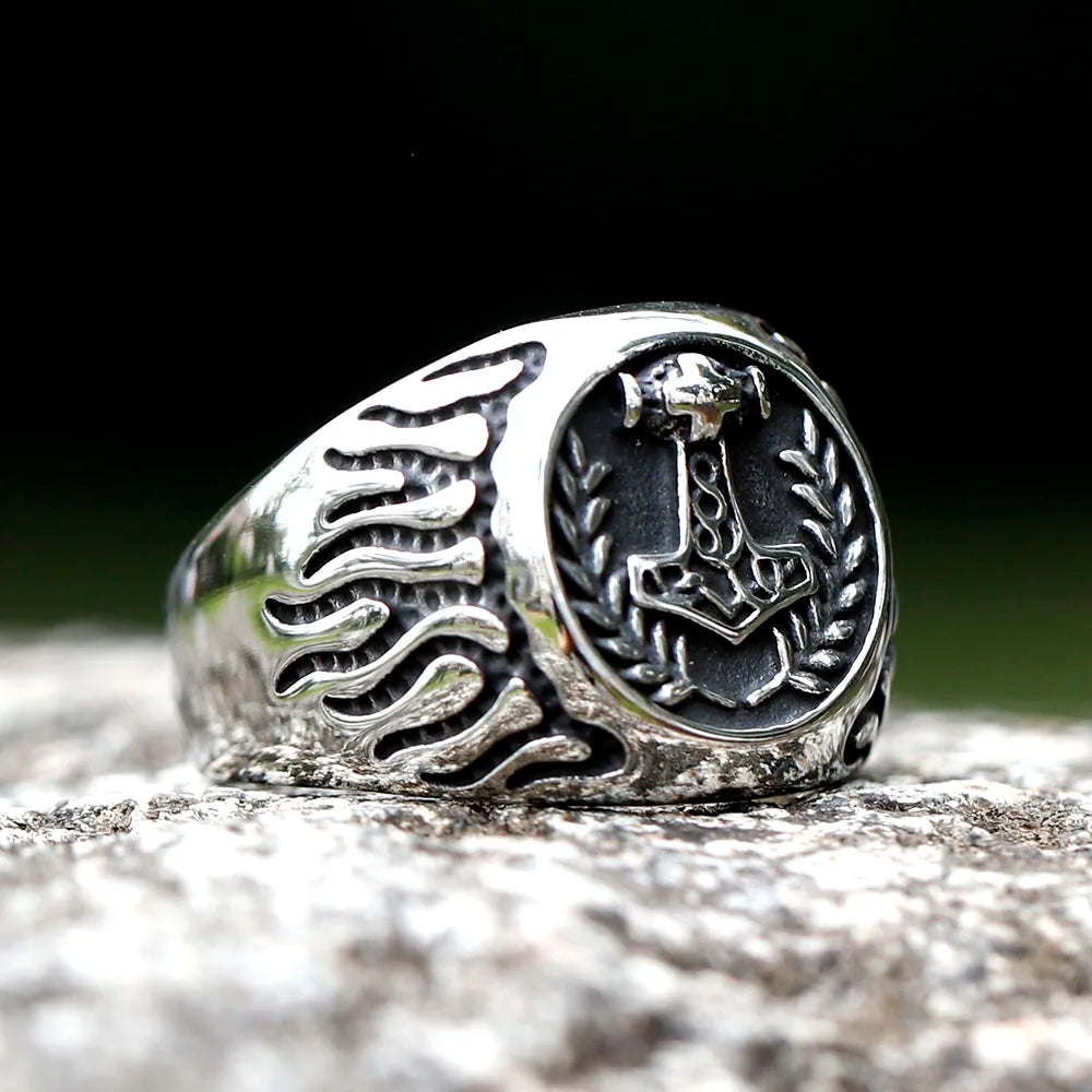 New Stainless Steel Viking Thor's Hammer Mjolnir Ring Men Wedding Anels Womens Band Jewelry Gift Anel free shipping