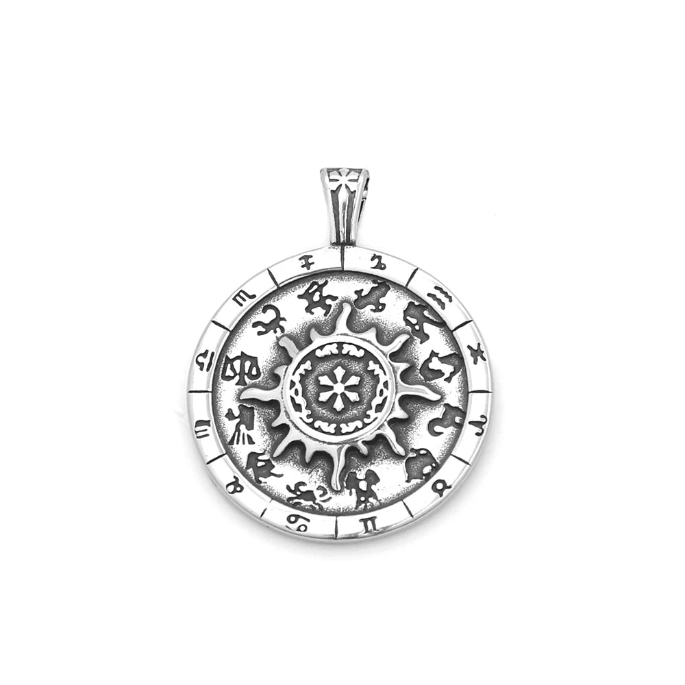 Zodiac Steel Pendant Vintage Constellation Round
