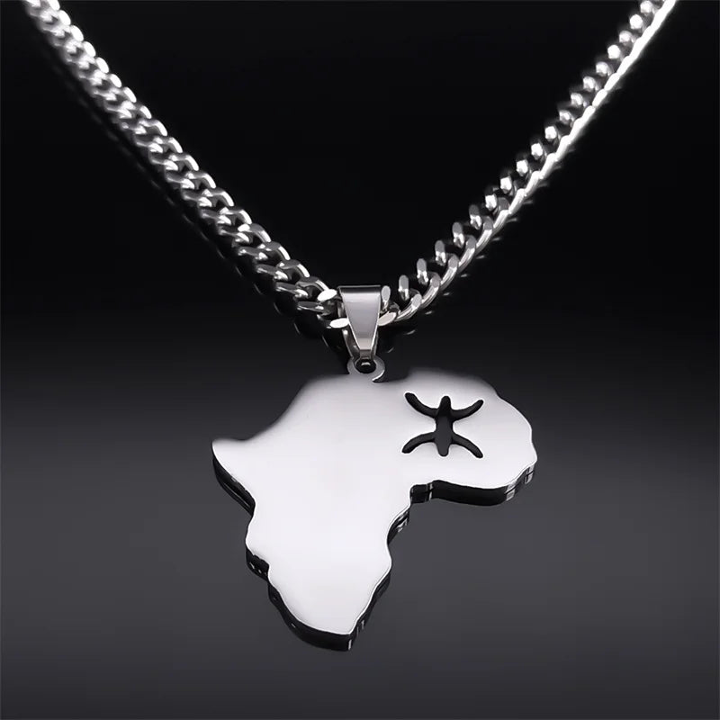 Africa Map Silver Pendant Necklace — Stainless Steel