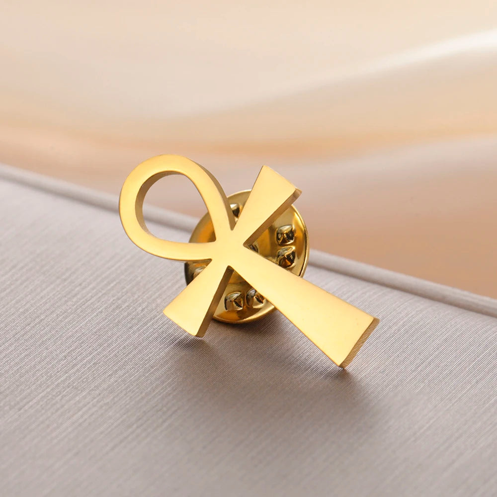 Dawapara Ankh Cross Brooch Ancient Egyptian Eye of Horus Lapel Pins Protection Amulet Stainless Steel Jewelry