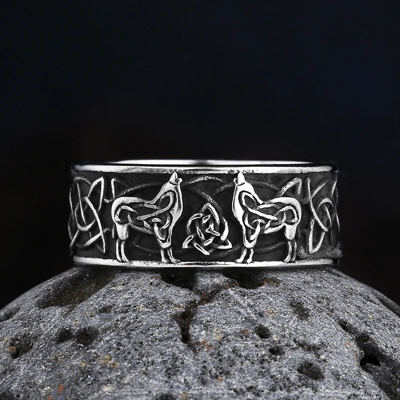 Fashion Vintage 2023 New Men's 316L Stainlesssteel Rings Good Odin Celtic Knot And Wolf Ring Amulet Animal Jewelry