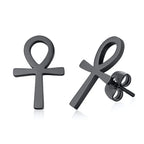 Ankh Cross Huggie Hoop Earrings — Stainless Steel