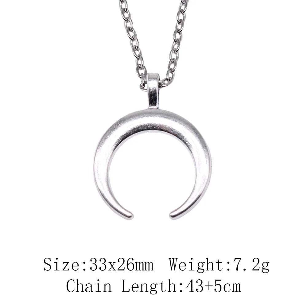 Witch Horn Crescent Moon Pendant — Stainless Steel