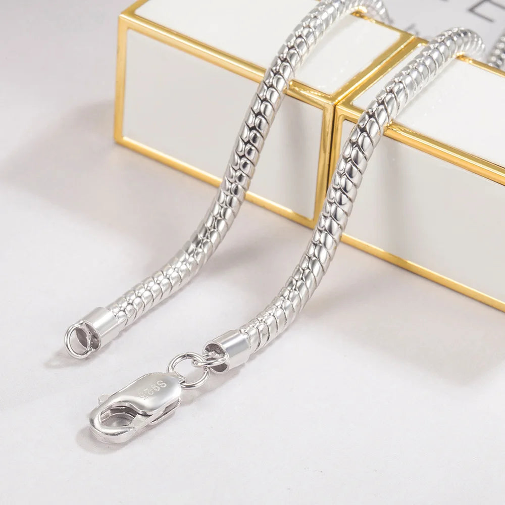 Italy100%  925 Sterling Silver Snake Chain Necklace Men & Women 3MM-4MM Chokers 16 "to 30"Unisex Boys Girls Fine Jewelry Gift