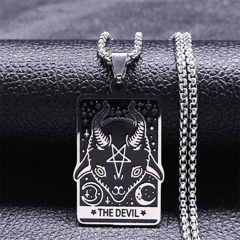 Satan Tarot Inverted Pentagram Pendant Necklace — Stainless Steel
