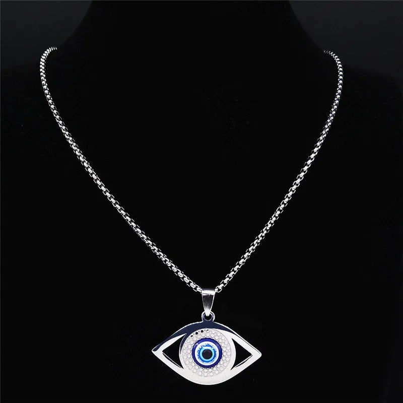 Hamsa Evil Eye Pendant Necklace — Stainless Steel