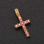 Two-Tone Iced Out Cross Pendant Red Zircon