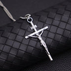 Jesus Crucifix Rhinestone Cross Necklace — Stainless Steel