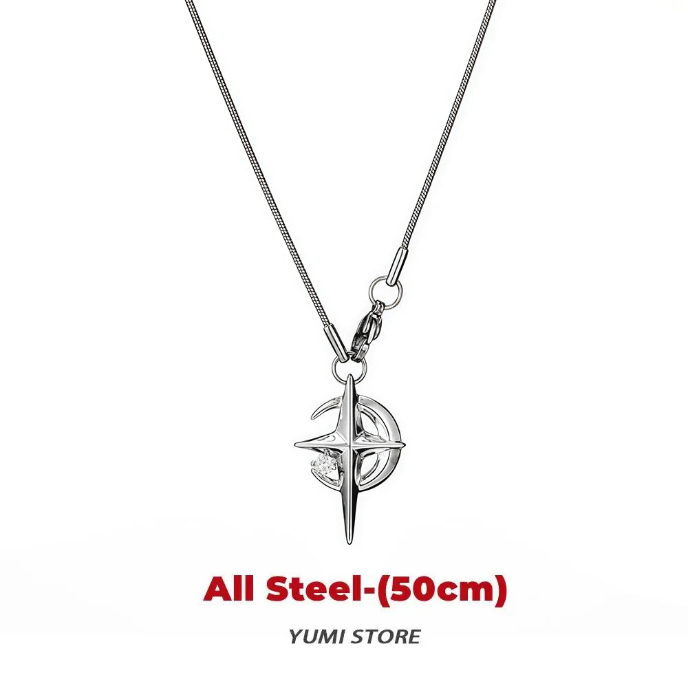 Titanium Steel Double-layer Moon Star Necklace Luxury Clavicle Chain Hip Hop Non Fading Couple Jewelry New Unisex  Punk Gift