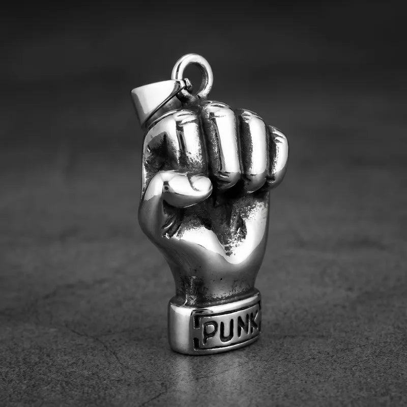 Vintage Stainless Steel Fist Hand Pendant Necklace for Men Punk Rock Sports Party Jewelry Statement Anniversary Gifts