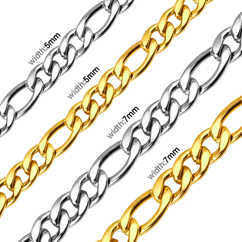 LUXUSTEEL Basic Punk Stainless Steel Chain Necklace For Women Men Cuban Figaro Braided Wheat Link Choker 5MM/7MM