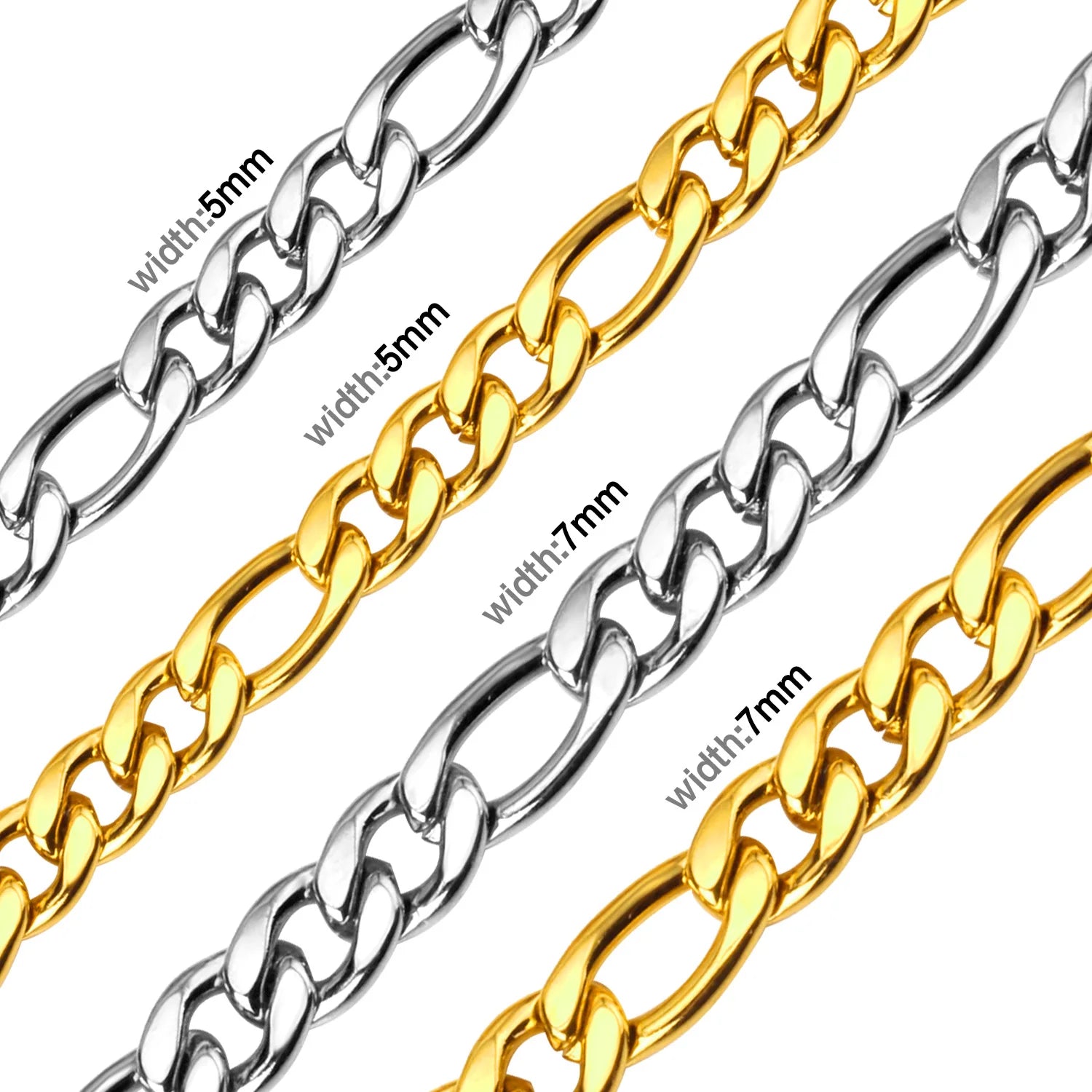 LUXUSTEEL Basic Punk Stainless Steel Chain Necklace For Women Men Cuban Figaro Braided Wheat Link Choker 5MM/7MM