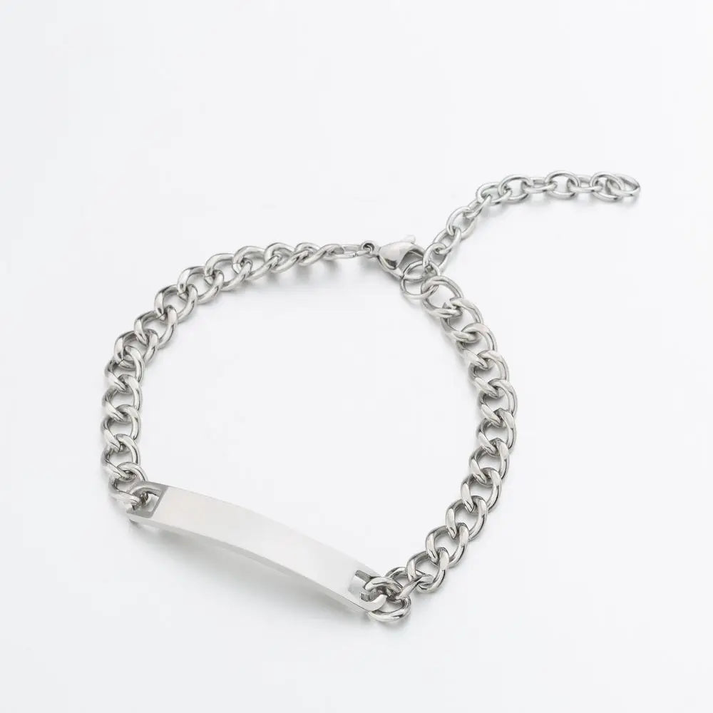 1pcs Steel Color Link Blank Jewerly Women Stainless Steel For Men Charm ID Bangle Lovers Couple Gift Jewelry Wholesale