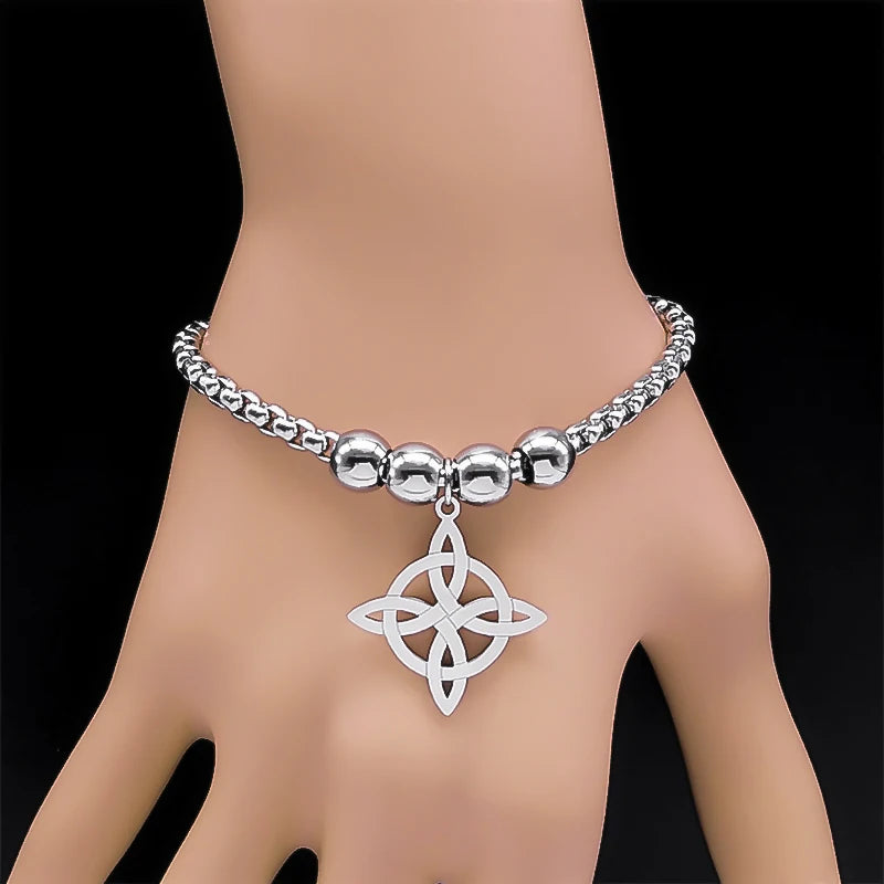 Wicca Celtic Knot Stainless Steel Bracelet Women/Men Silver Color Witch Geometric Irish Knots Bracelets Jewelry