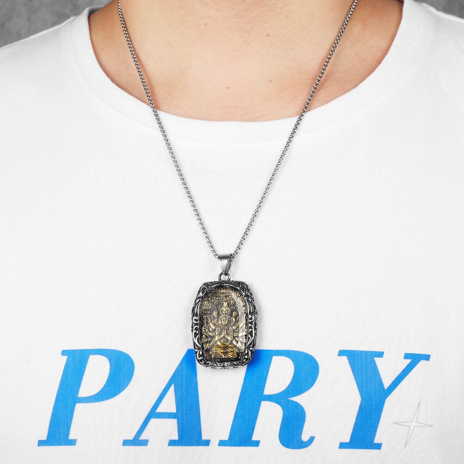 Buddha Glass Pendant Necklace — Stainless Steel