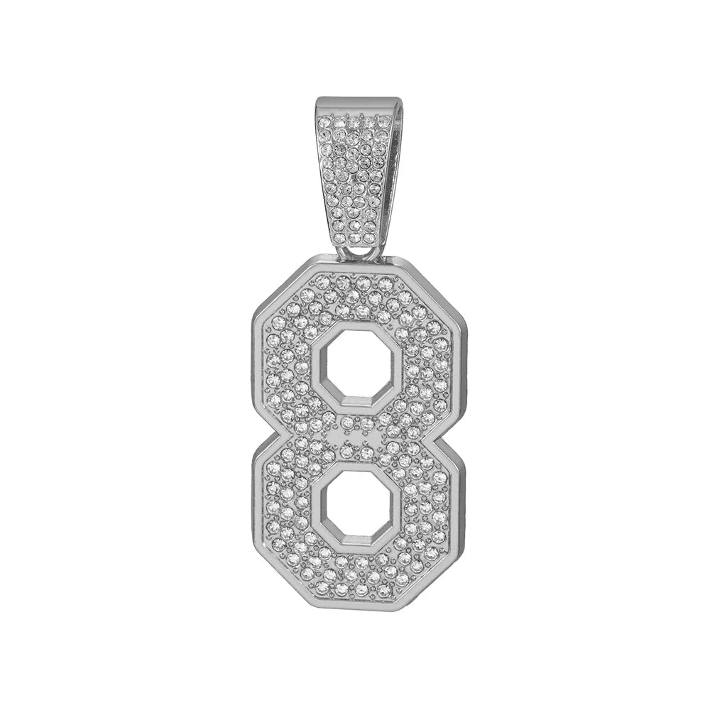 Lucky Number 8 Iced Out Cuban Pendant Necklace 13mm