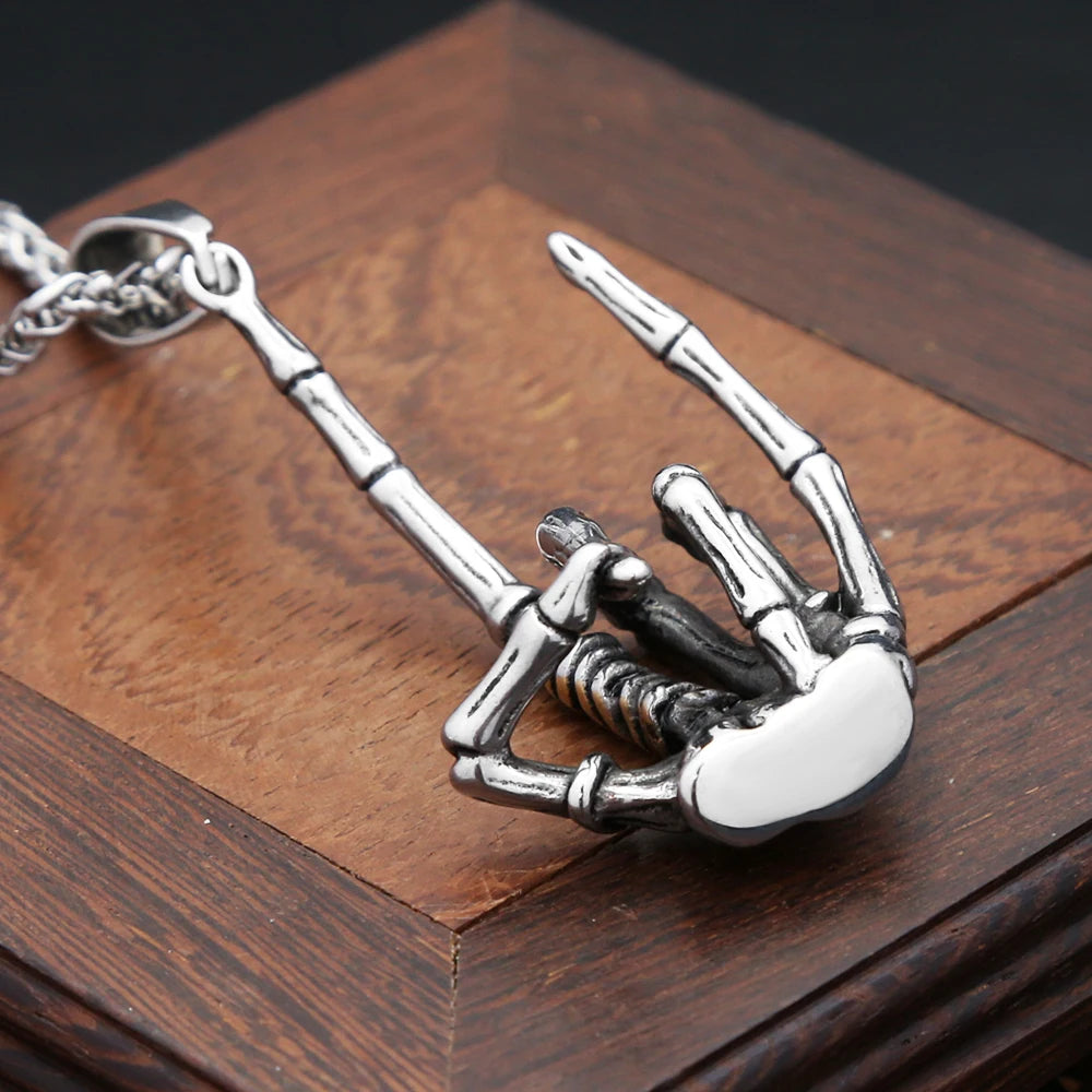 Skull Rock Hand Pendant — Stainless Steel