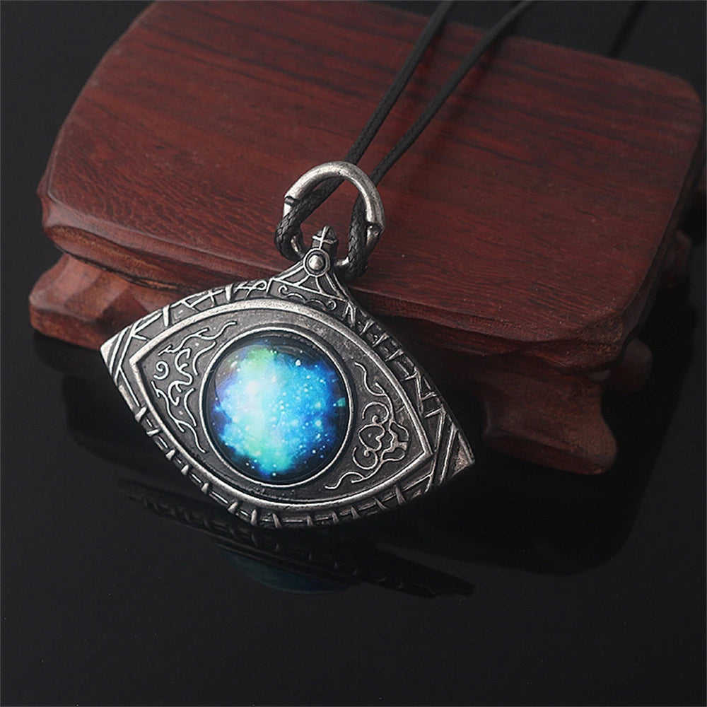 Game Bloodborne Necklace Game Props Cosmic Demon Eye Blue Starry Eye Vintage Pendant Necklace For Women Men Jewelry