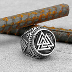 European and American Viking Odin Triangle Logo Power Rune Ring Stainless Steel Men's Amulet Youth Fashion Ring Jewelry