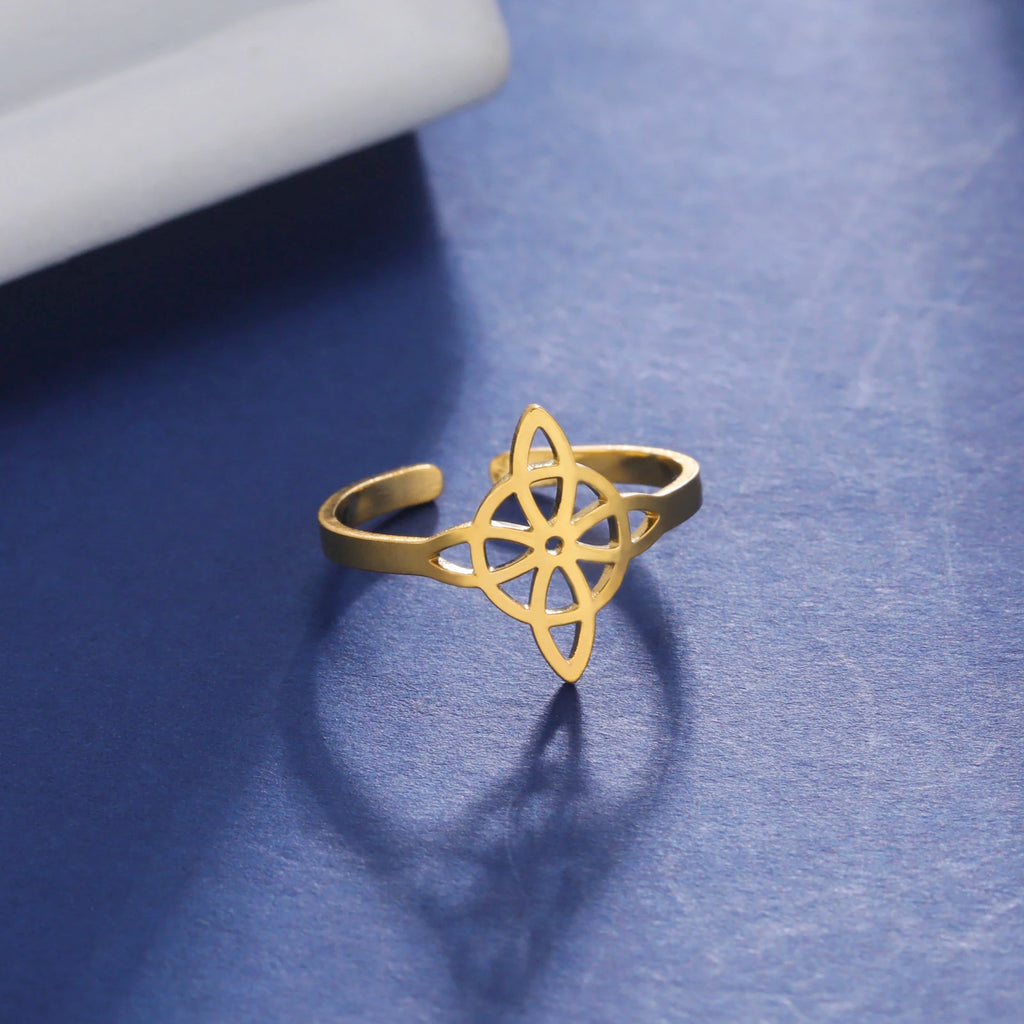LIKGREAT Hollow Trinity Witch Knot Adjustable Ring for Women Men Stainless Steel Celtics Knot Amulet Couple Jewelry BirthdayGift