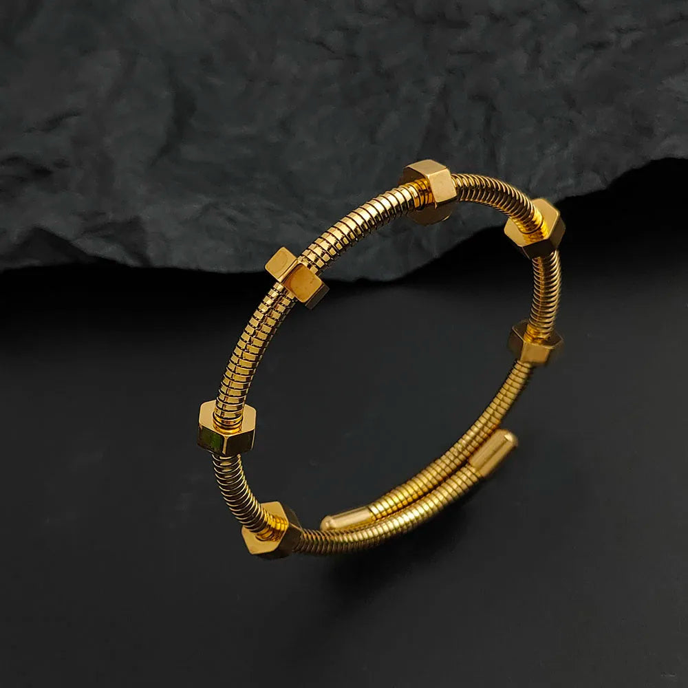 Double Layer Wire Nut Bracelet — Stainless Steel, Gold or Silver