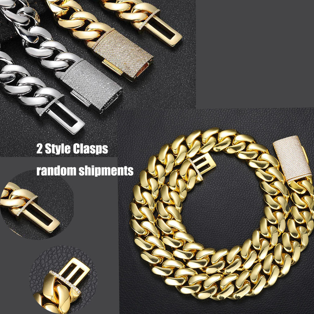 8-14mm Hip Hop Bling Iced Out 18k Gold-plated Stainless Steel Dense Cuban Miami Link Chain Necklaces for Unisex Rapper