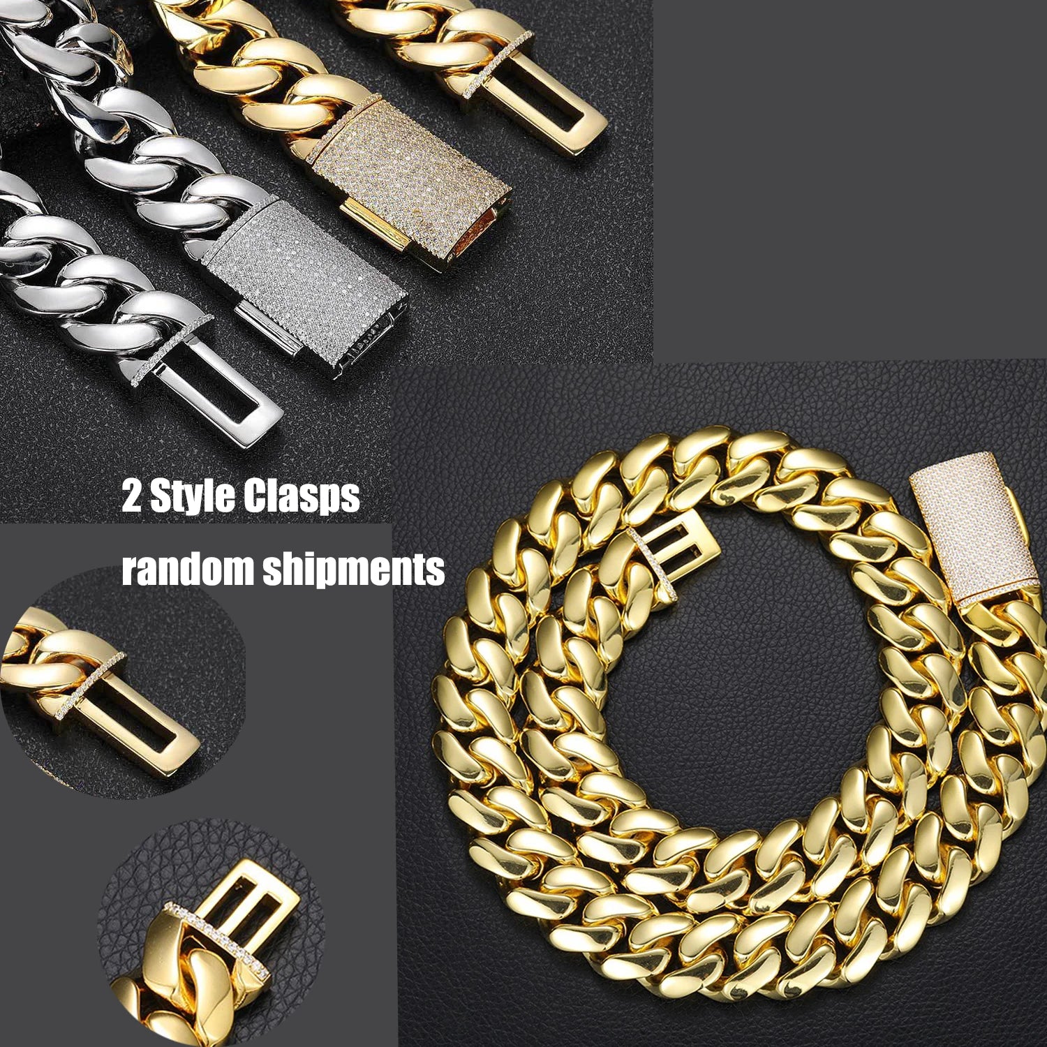 8-14mm Hip Hop Bling Iced Out 18k Gold-plated Stainless Steel Dense Cuban Miami Link Chain Necklaces for Unisex Rapper
