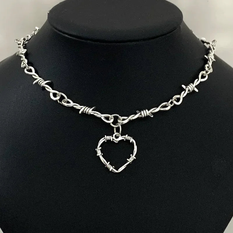 Barbed Wire Iron Heart Choker — Stainless Steel