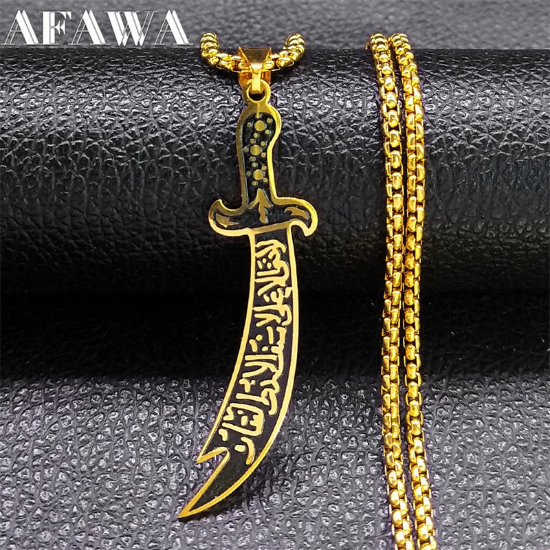 Zulfiqar Imam Ali Sword Necklace — Stainless Steel, Gold-Tone