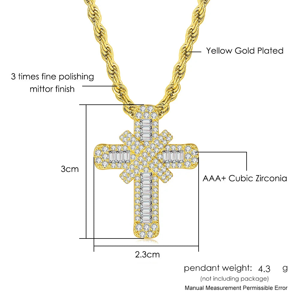 Iced Out CZ Cross Pendant — Stainless
