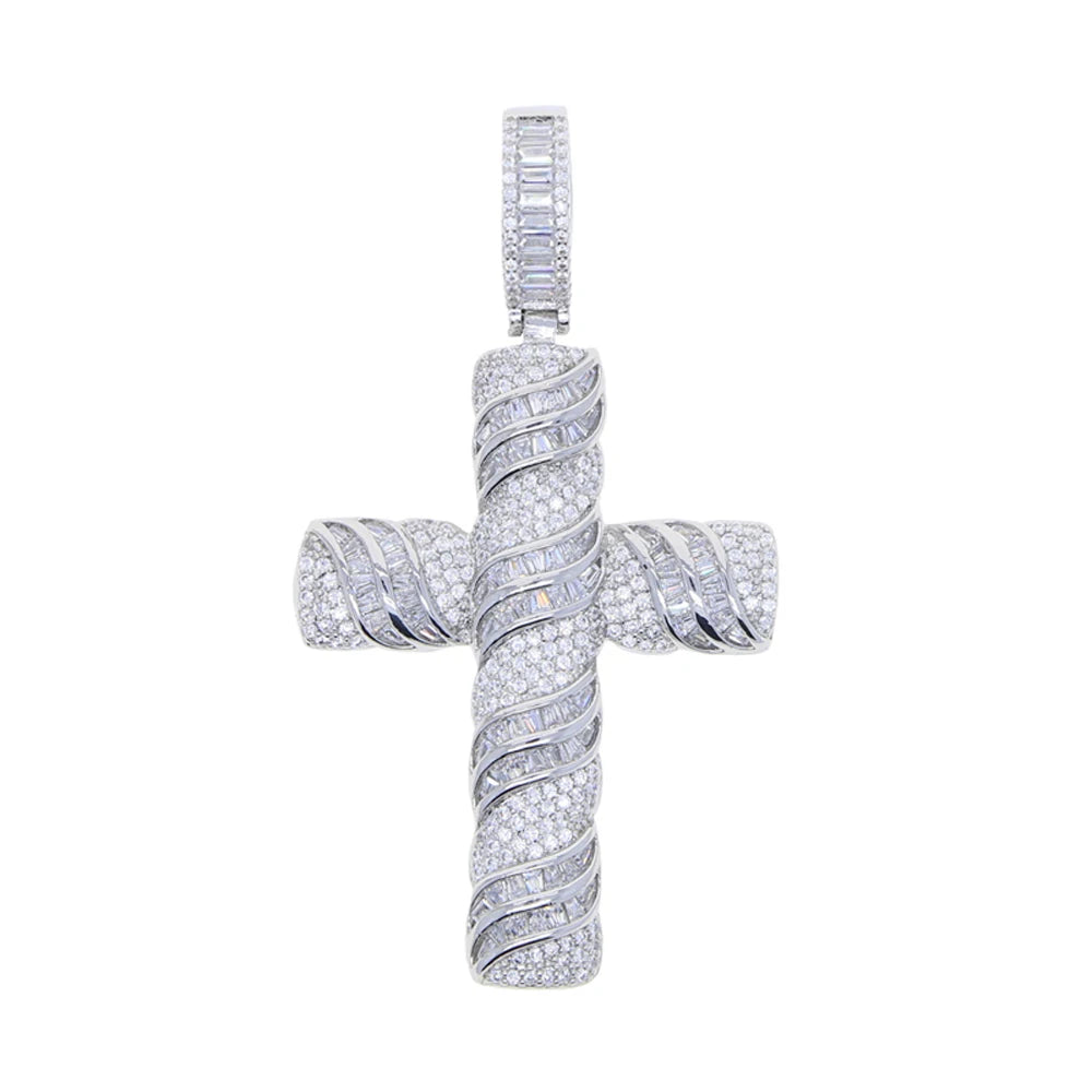 New Iced Out Bling CZ Letter Cross Pendant Necklace Various Design 5A Zircon Two Tone Color Badge Charm Men's Hip Hop