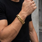 26mm Punk Rock Stainless Steel Rhombus Cuban MIami Link Chain Bracelets for Men Hip Hop Rock Jewelry Gold Color