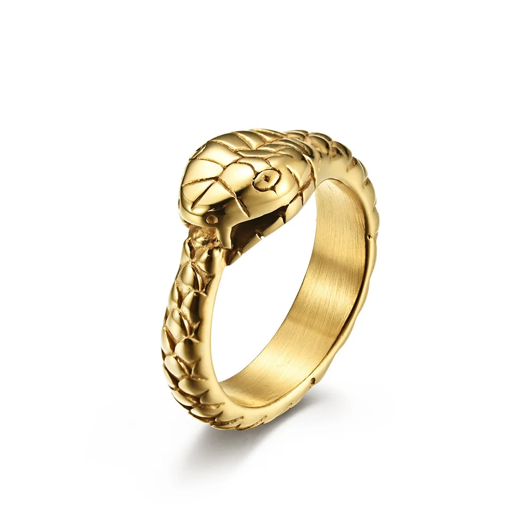 Punk Vintage Viking Snake Ring Men Women Stainless Steel Animal Ring Fashion Simple Biker Amulet Jewelry Gifts
