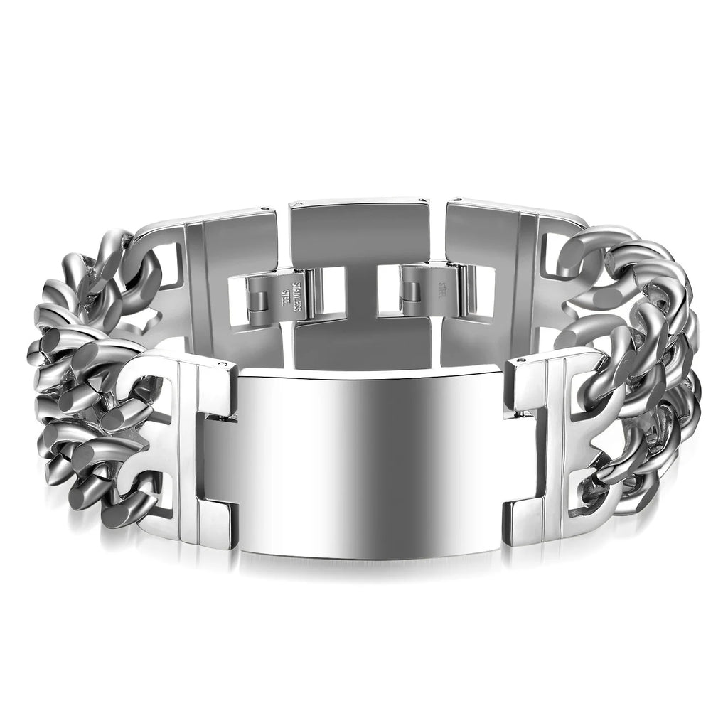 HNSP 24MM Width 316L Stainless Steel Cuban Chain Cross Bracelet For Men Jewelry Male Hand Chain Wrap Bracelets Punk