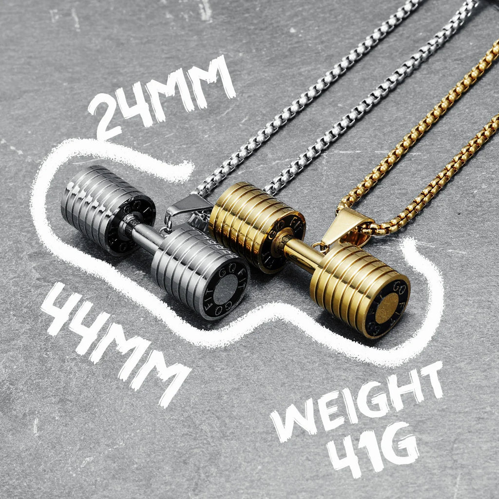 Go Fit Dumbbell Pendant Necklace — Stainless Steel
