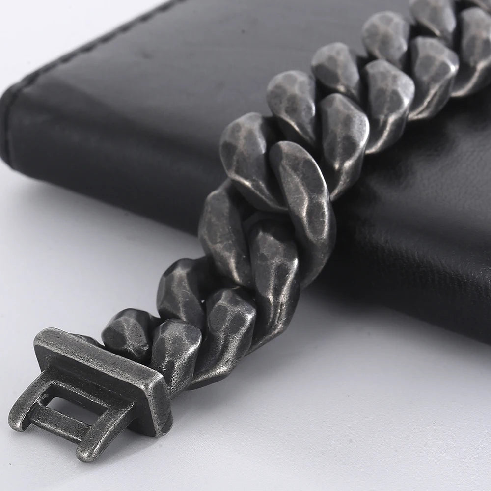 Vintage Black Cuban Link Chain Bracelet for Men 19MM Width Stainless Steel Men's Wristband Fashion Jewelry Accessory