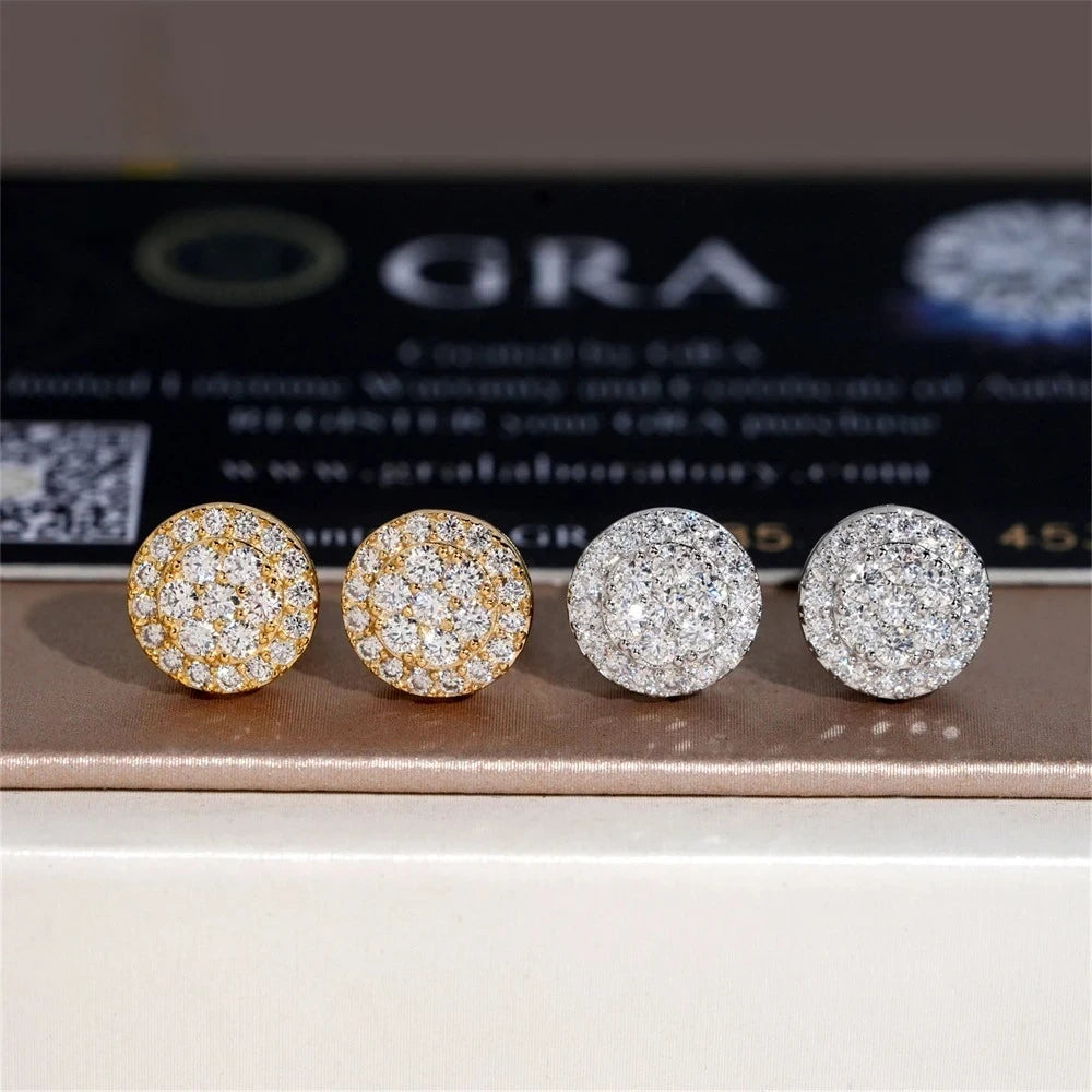 Full Moissanite D Color Women's Hip-hop Round Earrings 925 Silver Screw Ear Stud High Quality Fine Jewelry for Women men Gift