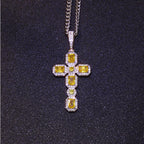 Cross Pendant Necklace Iced Out Yellow CZ