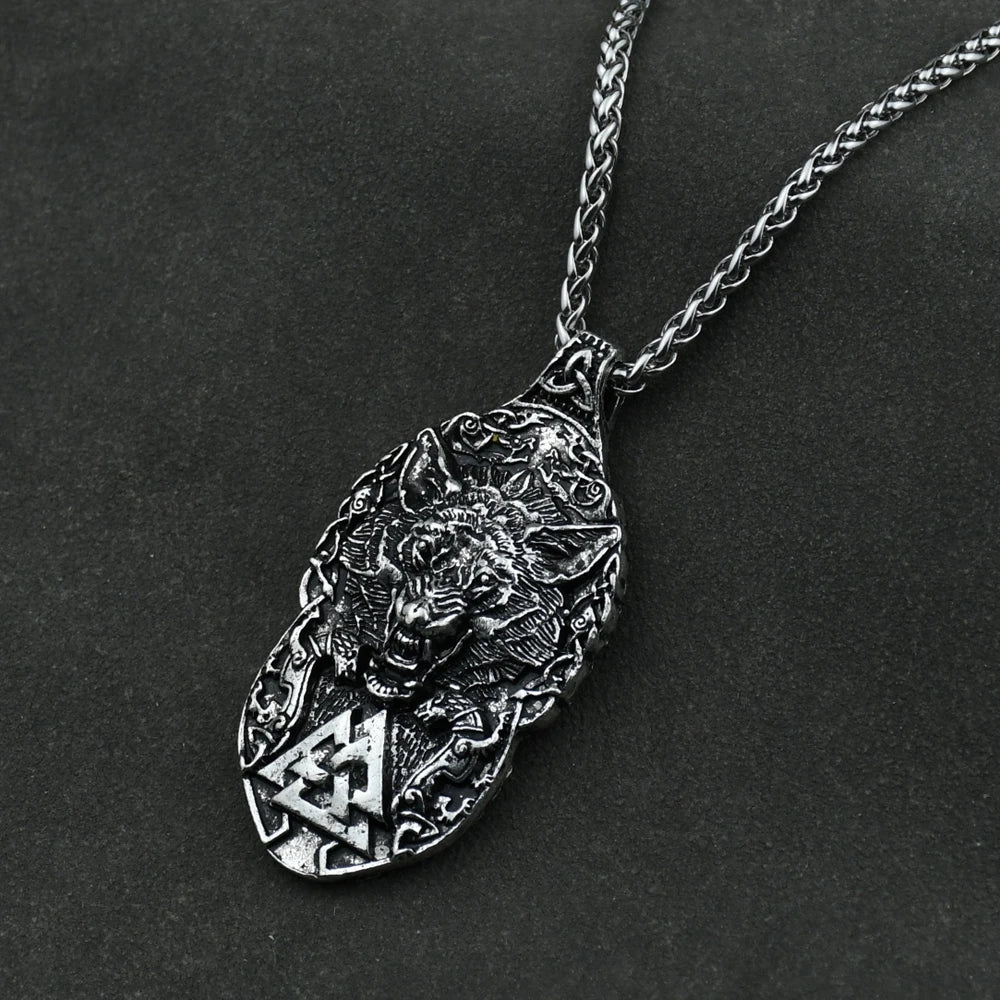Wolf Head Triskelion Pendant Necklace — Zinc Alloy