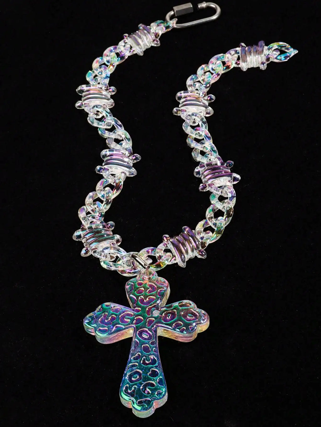 Acrylic Jesus Cross Cuban Necklace — Stainless Steel