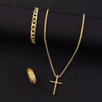 3pcs Stainless Steel Suit Jewelry Set For Men, Hip-hop Cross Pendent Necklace, Bracelet And Ring Set