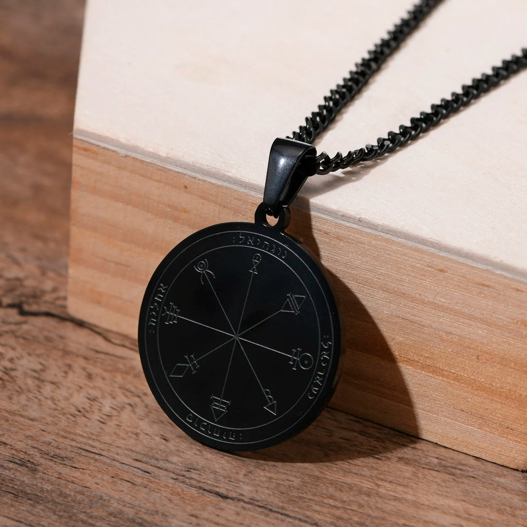 Men Necklace,Seal of the Seven Archangels Necklaces,Stainless Steel The 7 Archangels Sigil, Solomon Kabbalah Amulet Pendants