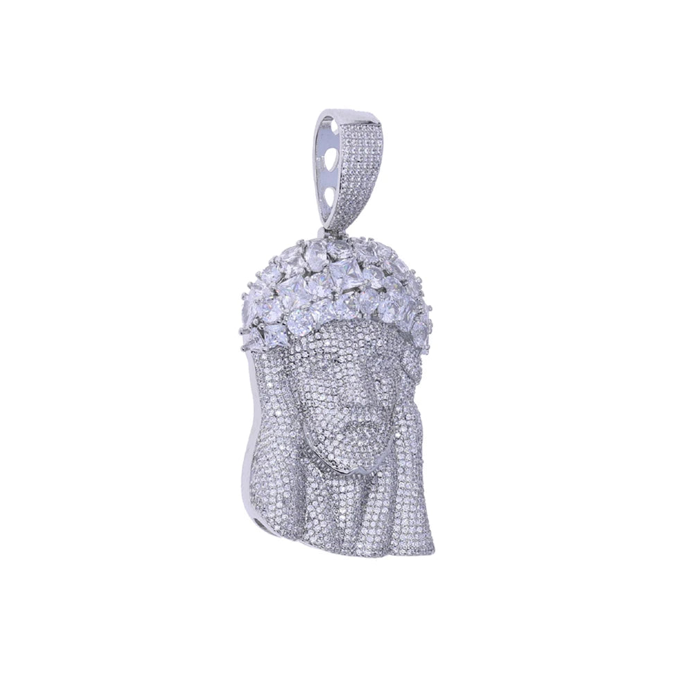 Iced Out Rose Flower Jesus Head Pendant Necklace Two Tone Color CZ Zircon Faith Charm Men Women Hip Hop Fashion Rock