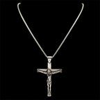 Stainless Steel Christian Jesus Cross Crucifix Pendants Necklaces for Men Women Silver Color Chain Necklaces Jewelry